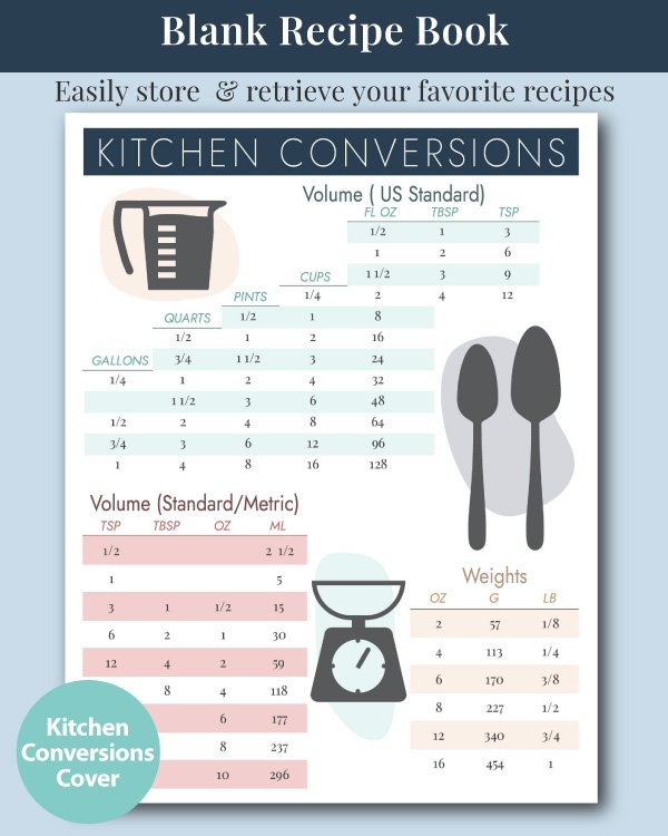 The CN+J Blank Recipe Journal with Kitchen Conversions Chart Cover