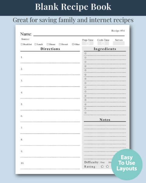 The CN+J Blank Recipe Journal with Kitchen Conversions Chart Cover Interior