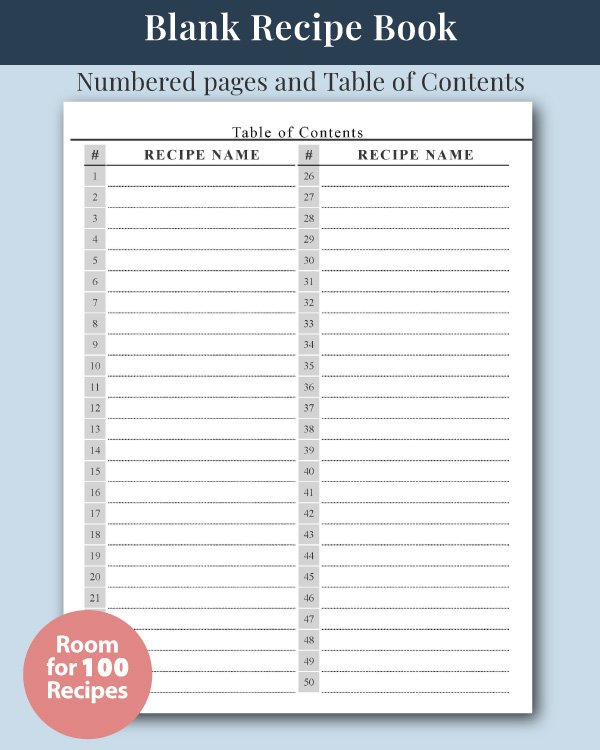 The CN+J Blank Recipe Journal with Kitchen Conversions Chart Cover TOC
