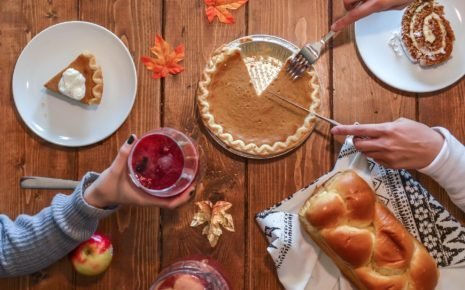 Table full of Thanksgiving food